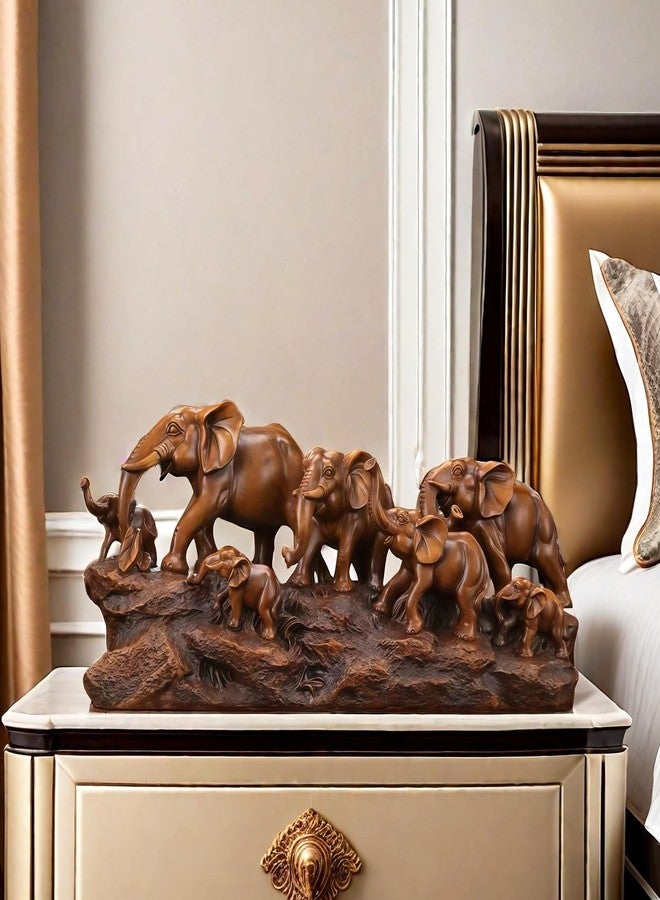 SHTWX 7 Elephants Herd with Babies Statue Elephant Family Frgurines Sculpture for Home Office Living Room Desktop Decoration Figurines Indoor Feng Shui Decor (Wood) - Image 5